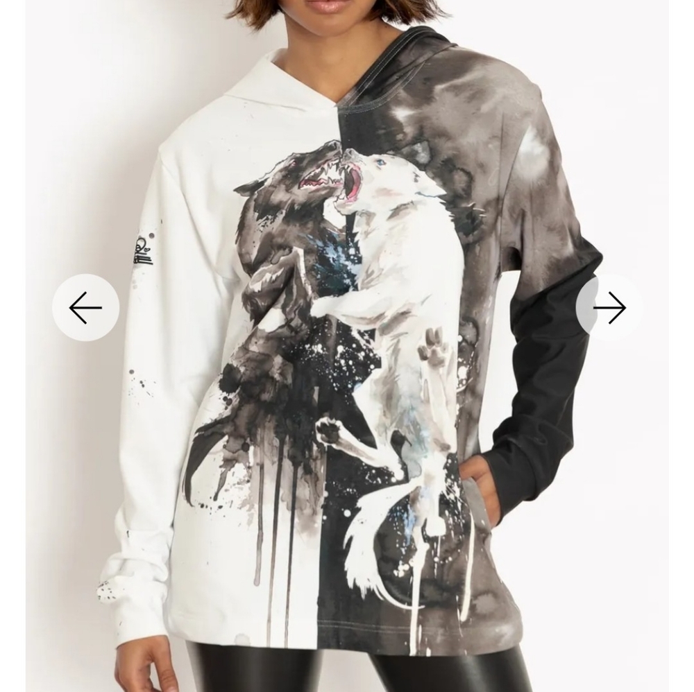 Blackmilk “TWO WOLVES HOODIE SWEATER” Size Large M NWT Lora Zombie Art